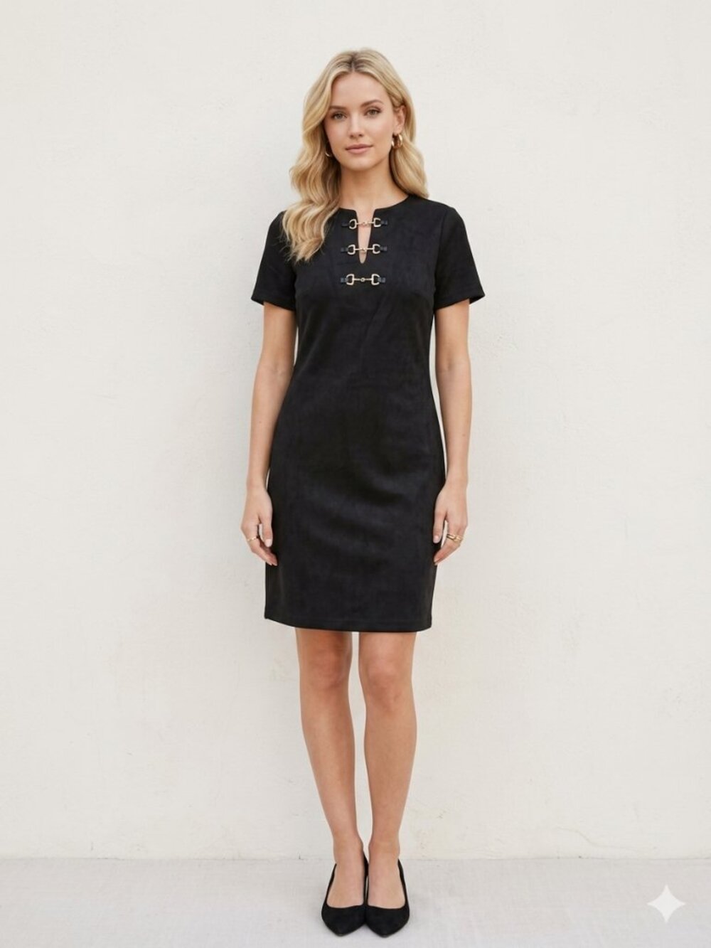 Ellen Tracy Black Faux Suede Horsebit Shift Dress - Women's S - NWOT